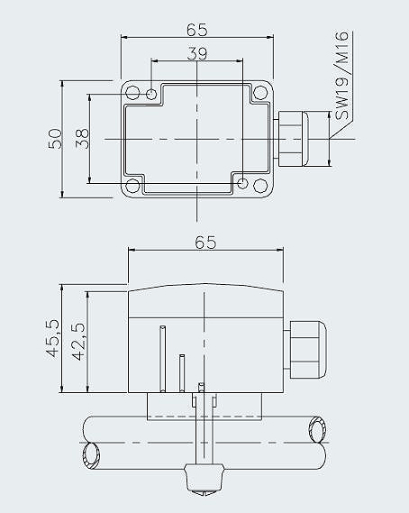 Размеры накладного датчика VFG54 Thermokon