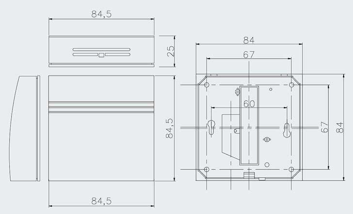 Размеры комнатного датчика WRF04 Thermokon